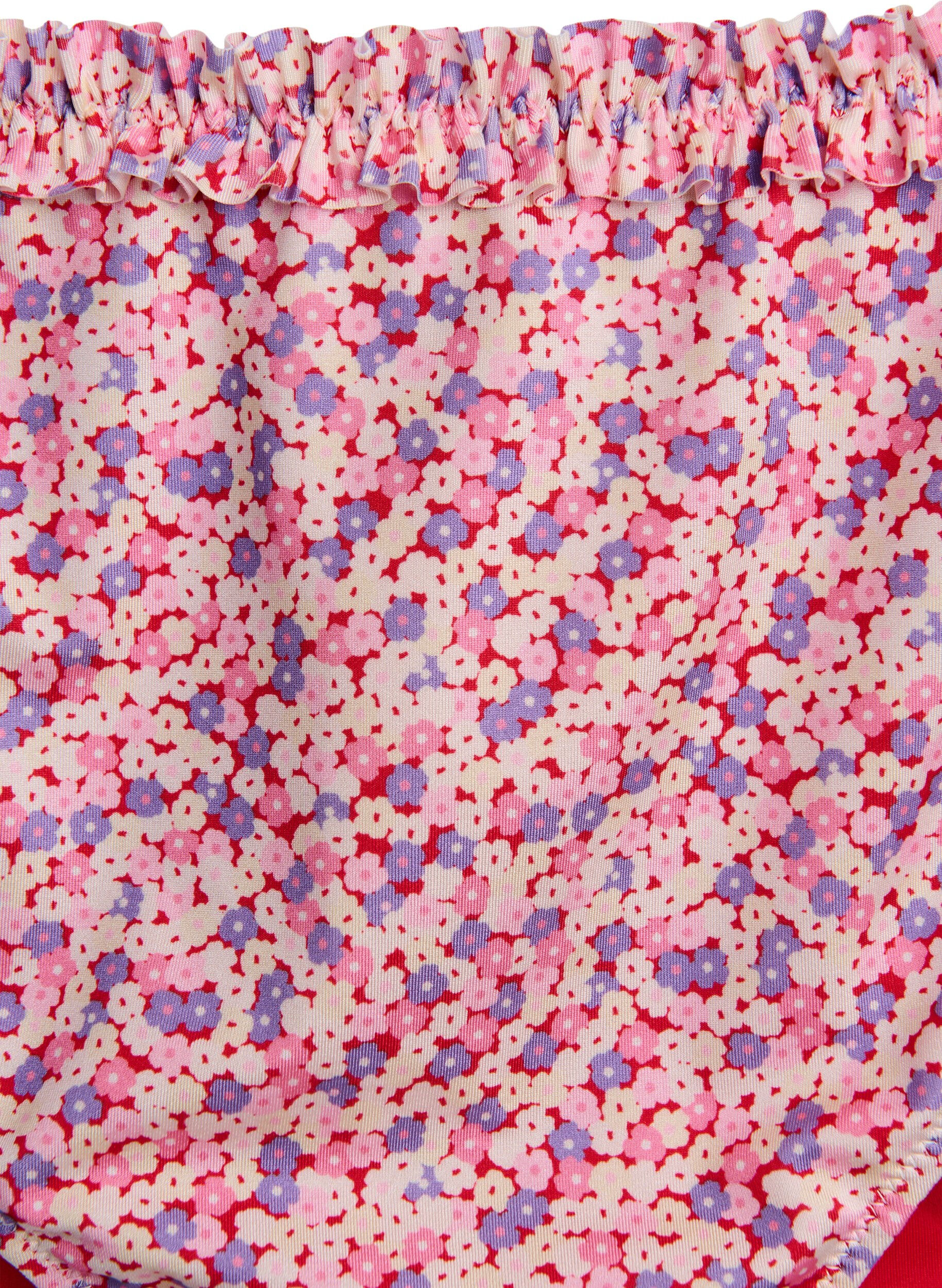 ZizziBloemen tai bikinibroekje met een gerimpelde rand, Roze, Packshot image number 2