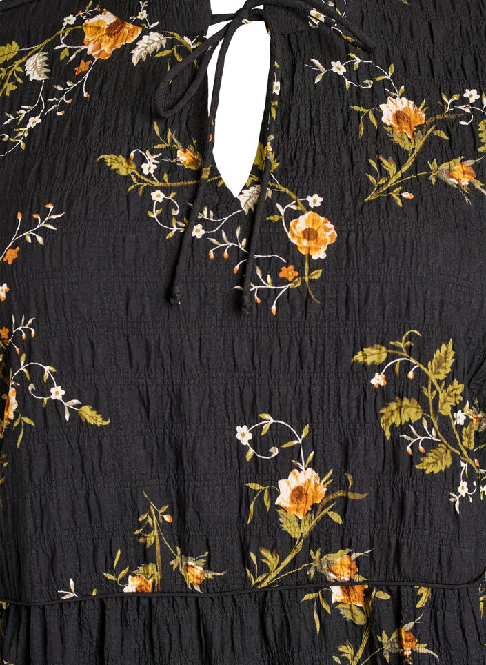 Jurk met bloemenprint en striksluiting, Zwart, Packshot image number 2