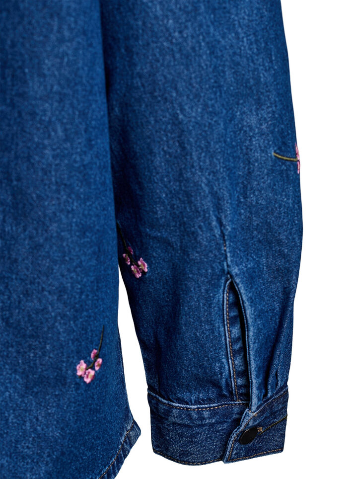 Denim shirt met geborduurde bloemen, B. D. Pink Flower, Packshot