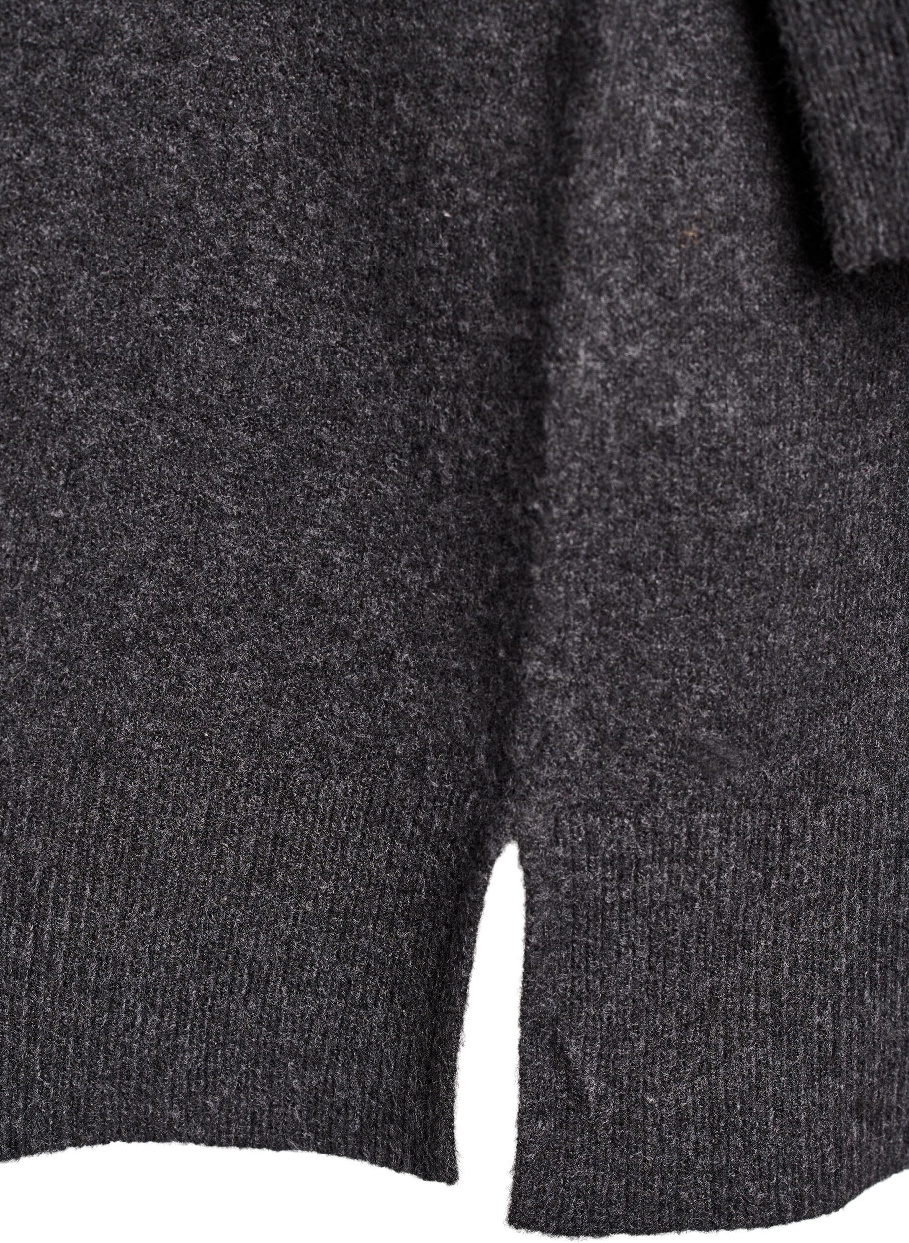 ZizziKorte gebreide jurk met polokraag en knoopsluiting, Grijs, Packshot image number 3