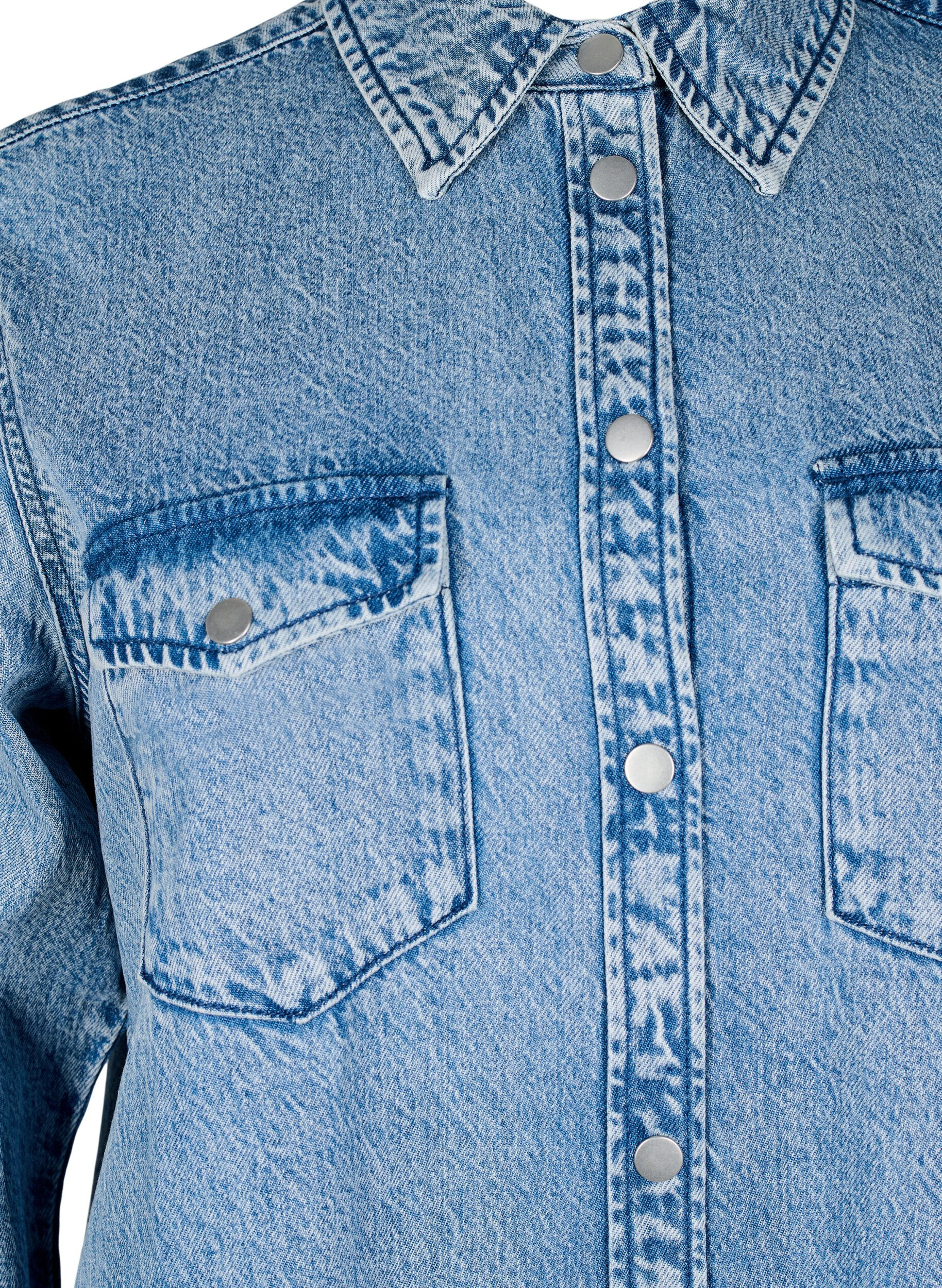 ZizziDenim shirt met borstzakken, Blauw, Packshot image number 2