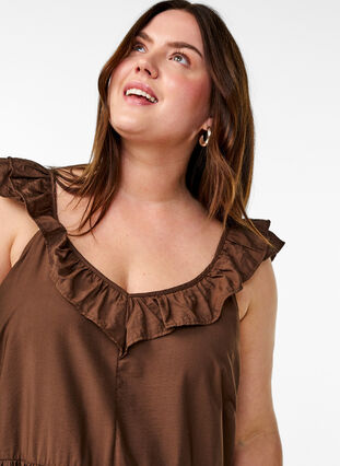 ZizziMouwloze midi jurk met ruches, Rain Drum, Model image number 3