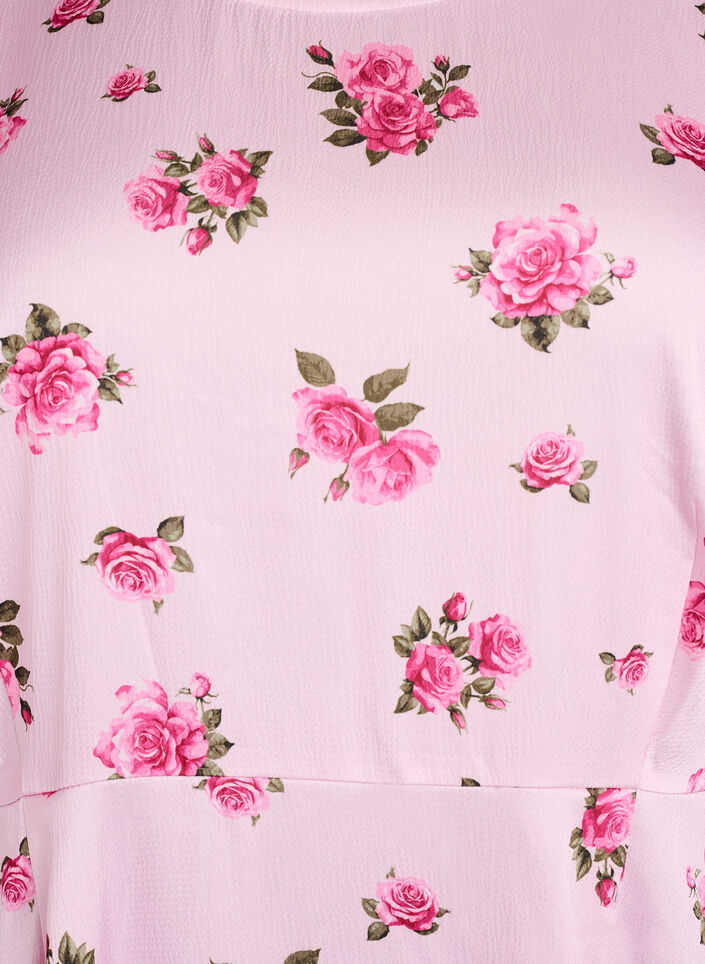 Midi-jurk met bloemen en pofmouwen, Roze, Packshot