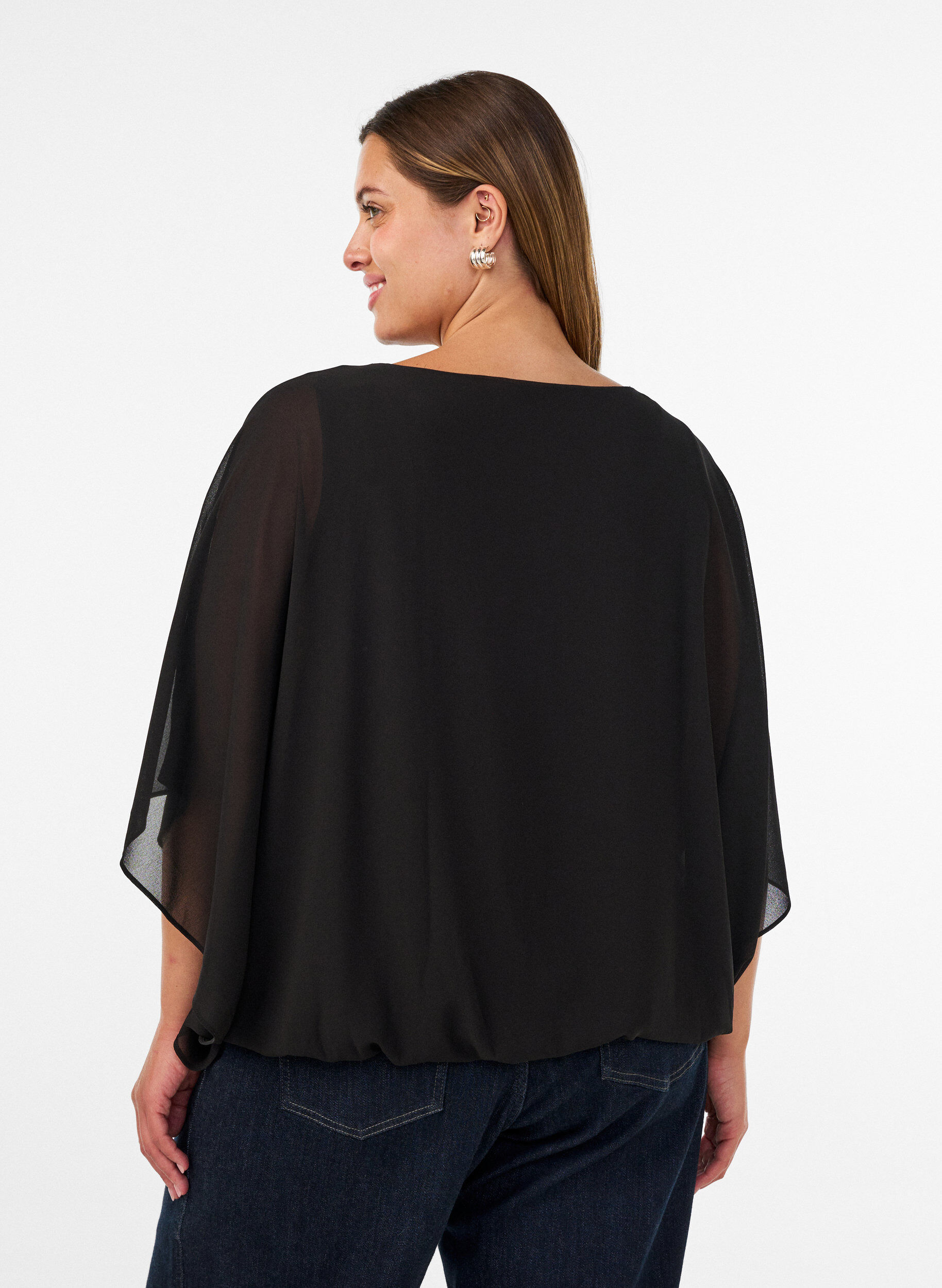 ZizziChiffon blouse met balloneffect, Zwart, Model image number 2