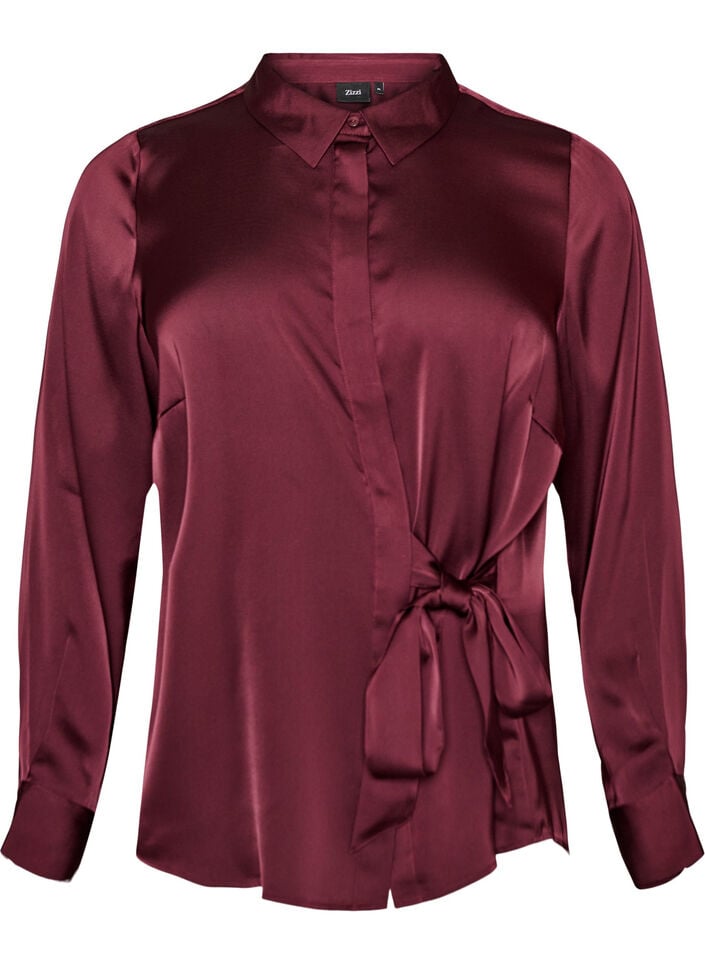 Shirt met satijnlook en wikkeleffect, Rood, Packshot image number 0