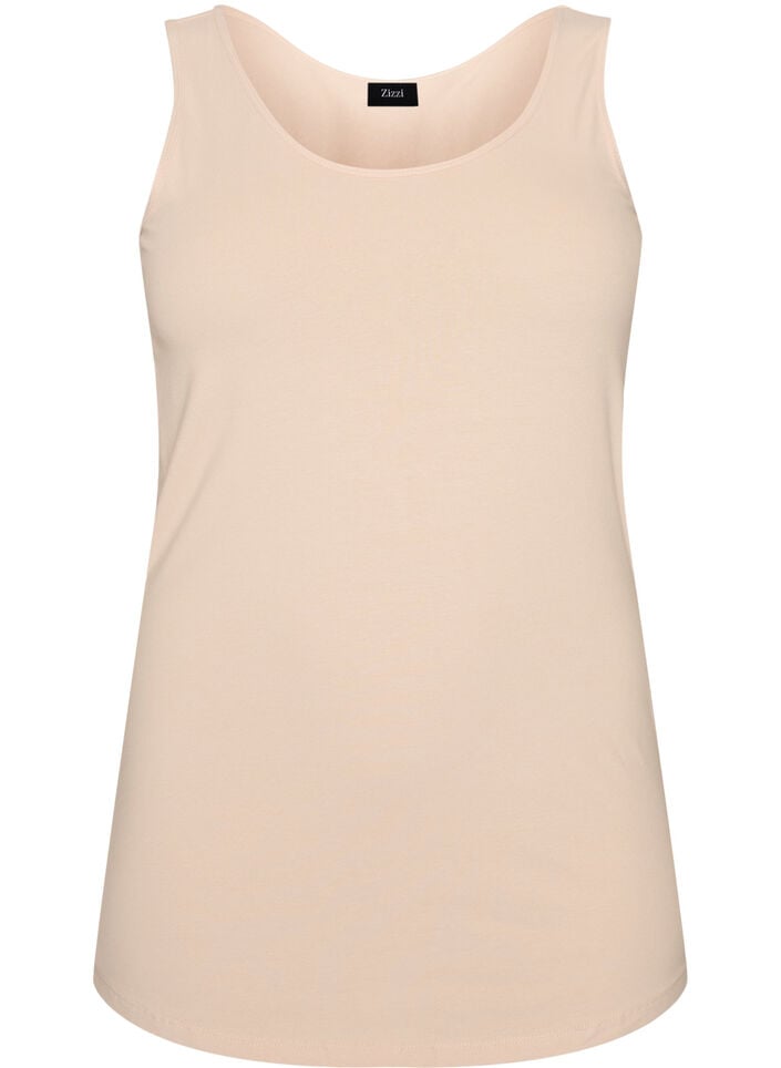Effen basic top in katoen, Beige, Packshot image number 0