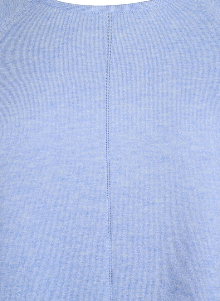 Gebreide blouse met ronde hals en gebreid patroon, Della R. Blue Mel., Packshot