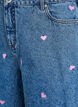 Korte spijkerbroek met hoge taille en geborduurde hartjes, Blauw, Packshot image number 2