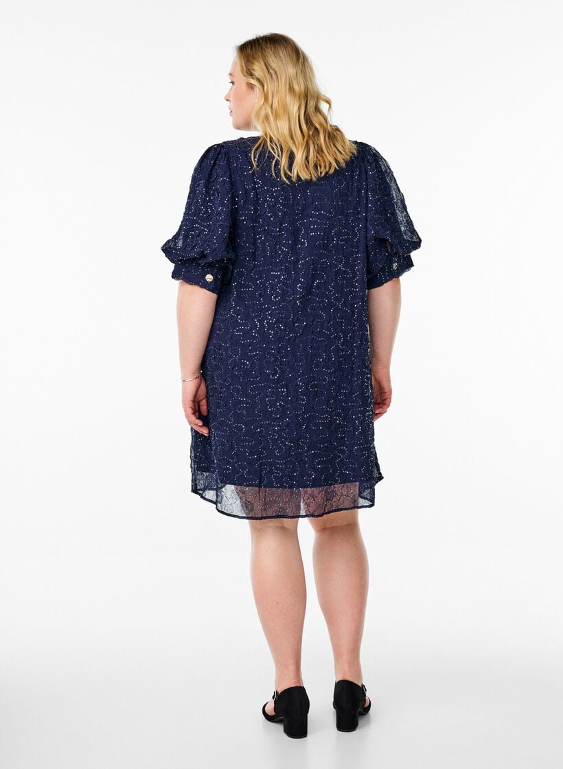 Korte feestjurk met pailletten, Blauw, Model image number 2