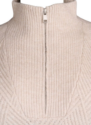 ZizziGebreide top met ritssluiting en hoge col, Pumice Stone Mel., Packshot image number 2
