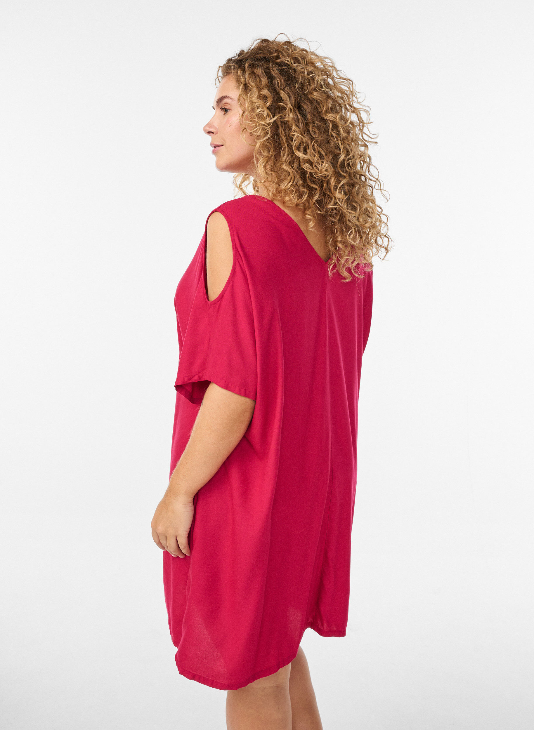 ZizziStrandjurk in viscose met schouderdetails, Roze, Model image number 2