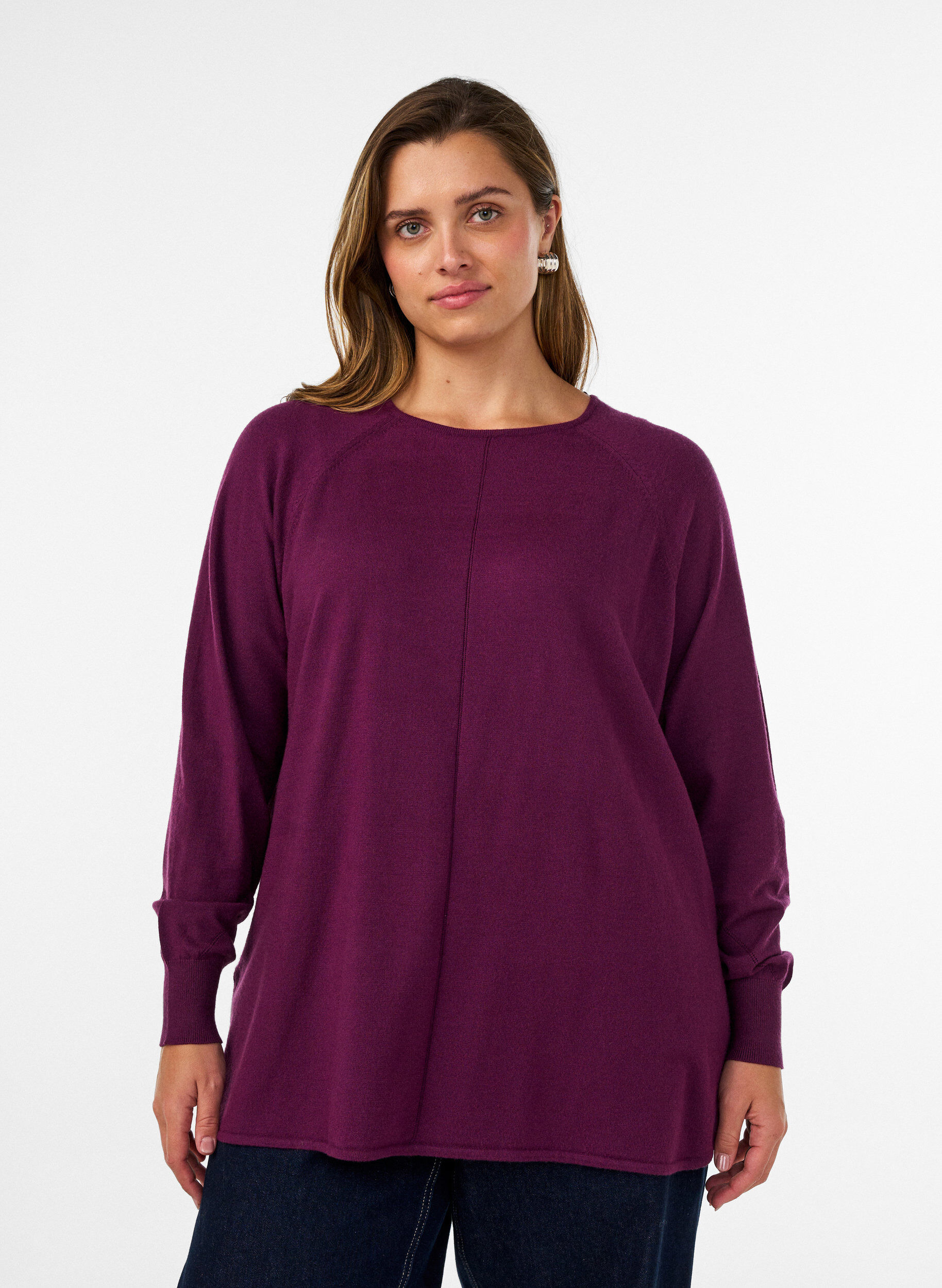 ZizziGebreide top met ronde hals en ingebreid patroon, Rood, Model image number 0