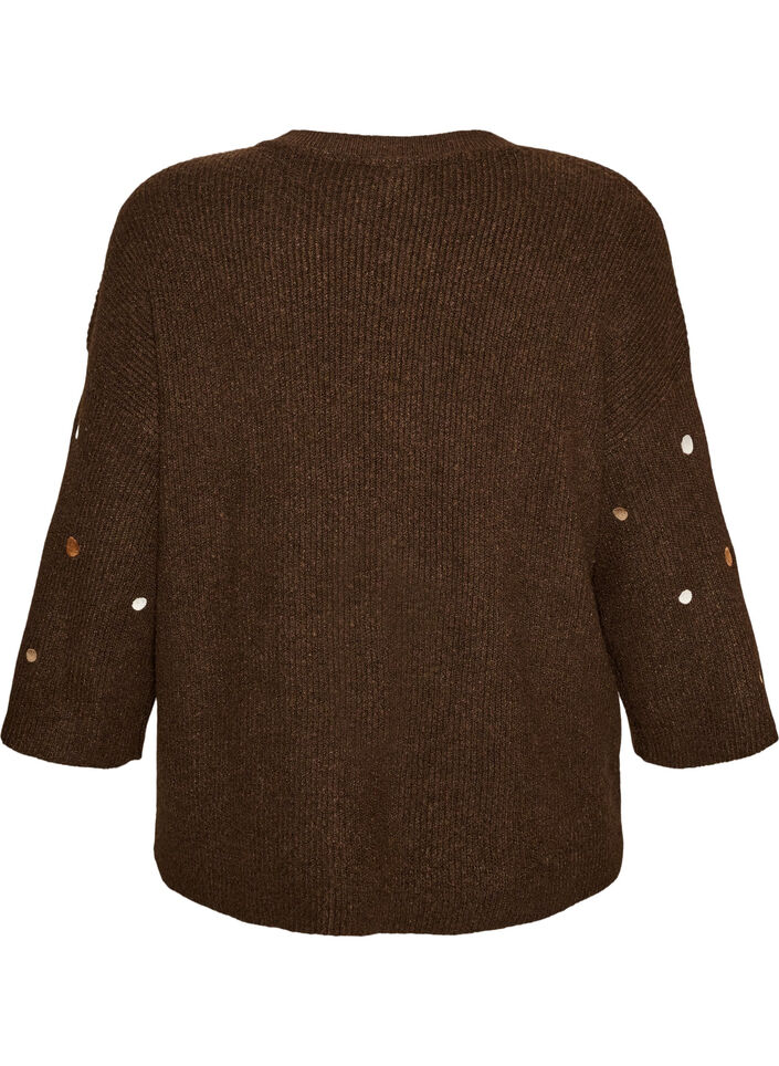 Gebreide blouse met kleine geborduurde motieven, Bruin, Packshot image number 1