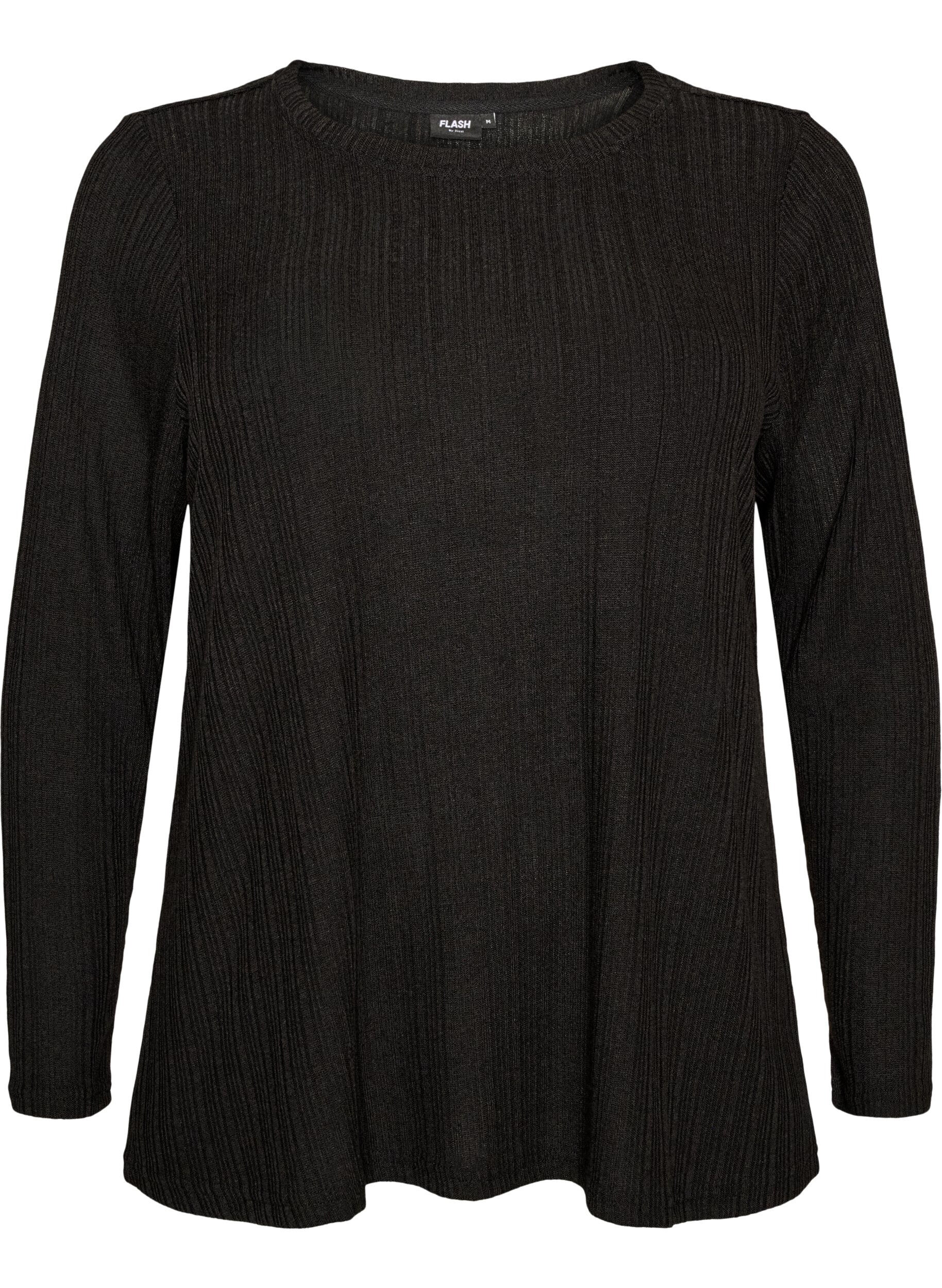 Jersey blouse met geribde structuur en lange mouwen