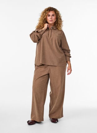 ZizziFluwelen broek met wijde pijpen, Caribou, Model image number 0