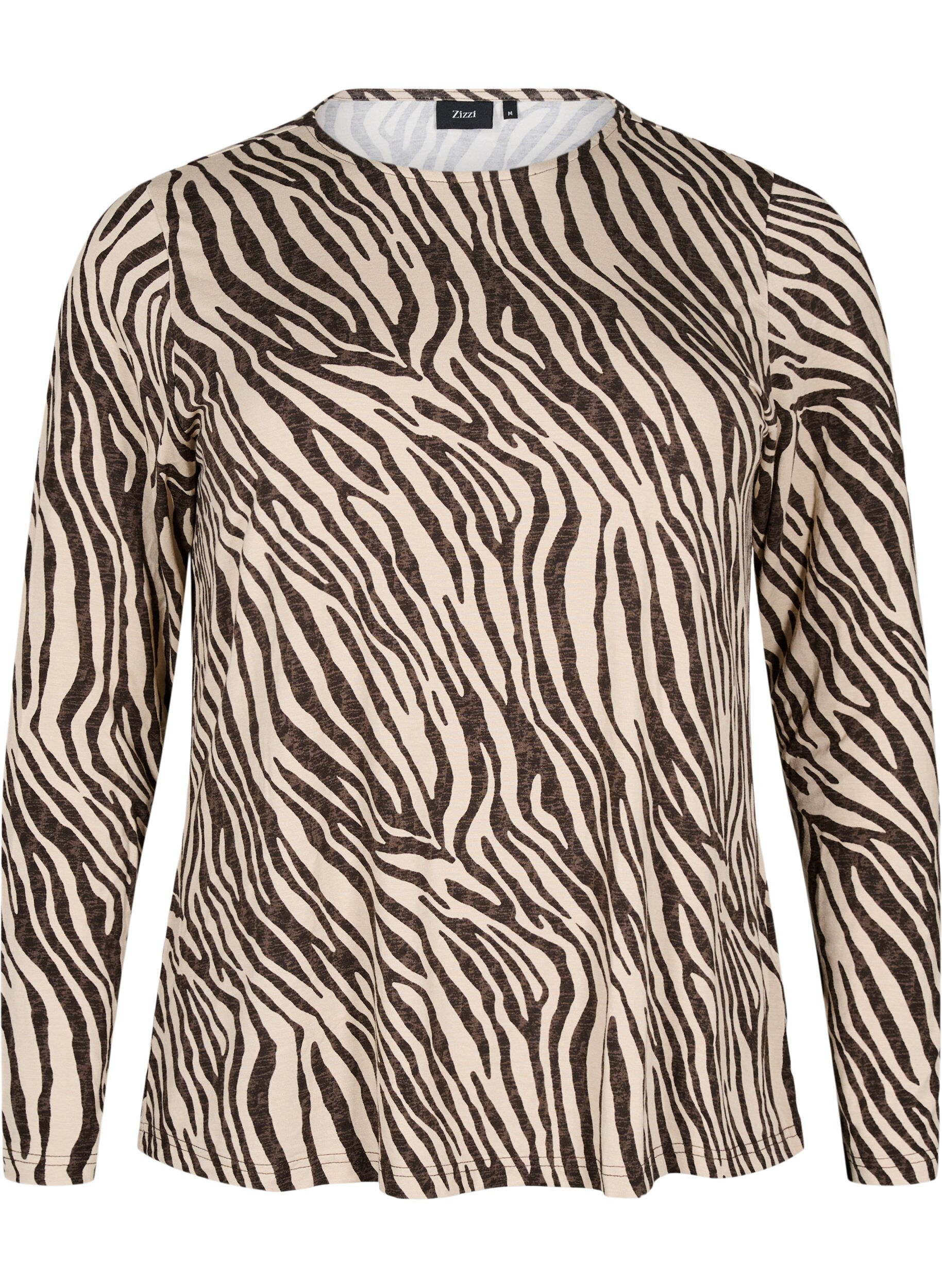 ZizziBlouse met lange mouwen en zebraprint, Bruin, Packshot image number 0