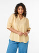 Blouse in linnen en viscose met mouwen 1/2, Geel, Model image number 0