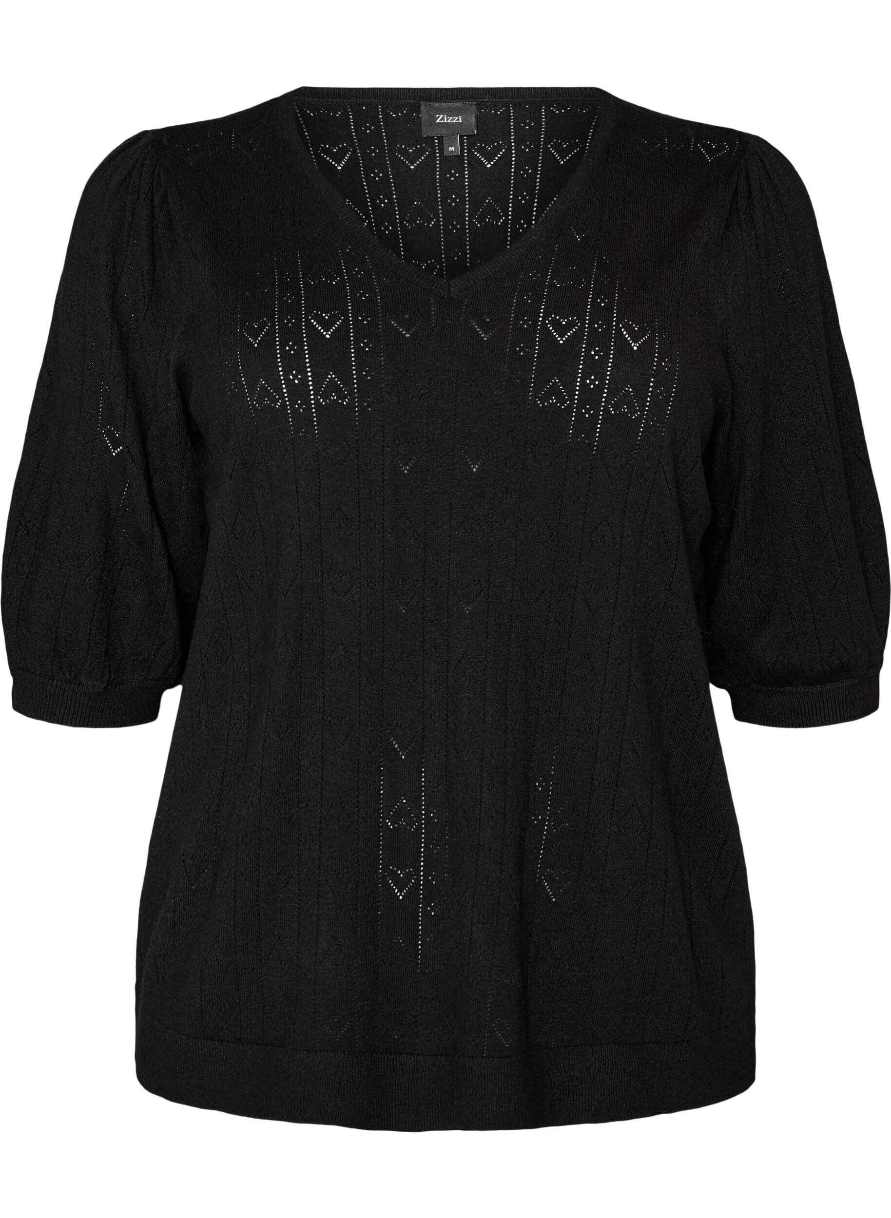 Blouse en maille pointelle &agrave; manches courtes