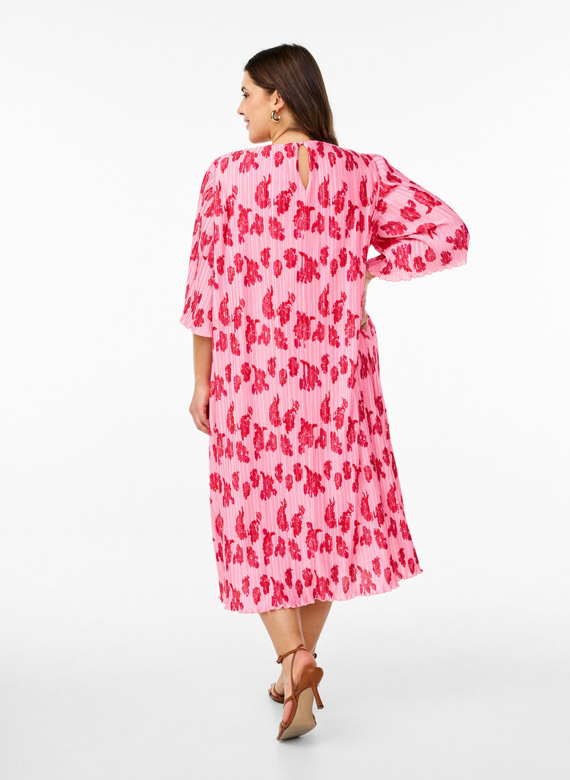 Geplooide jurk met 3/4 mouwen, Rose Flower, Model
