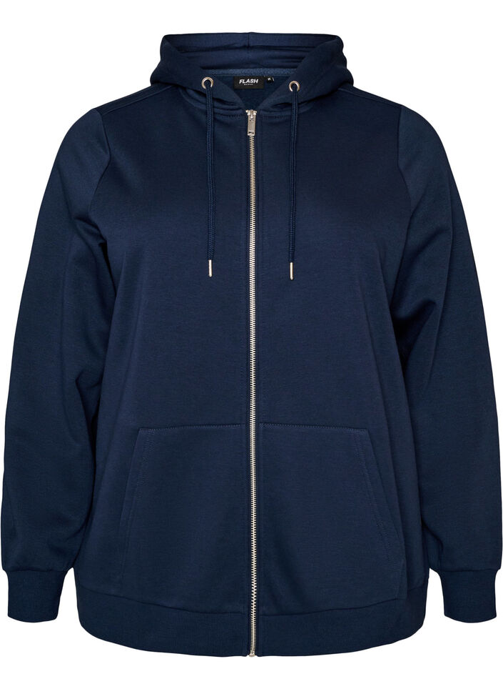 Sweatshirt met capuchon, ritssluiting en zakken, Blauw, Packshot image number 0