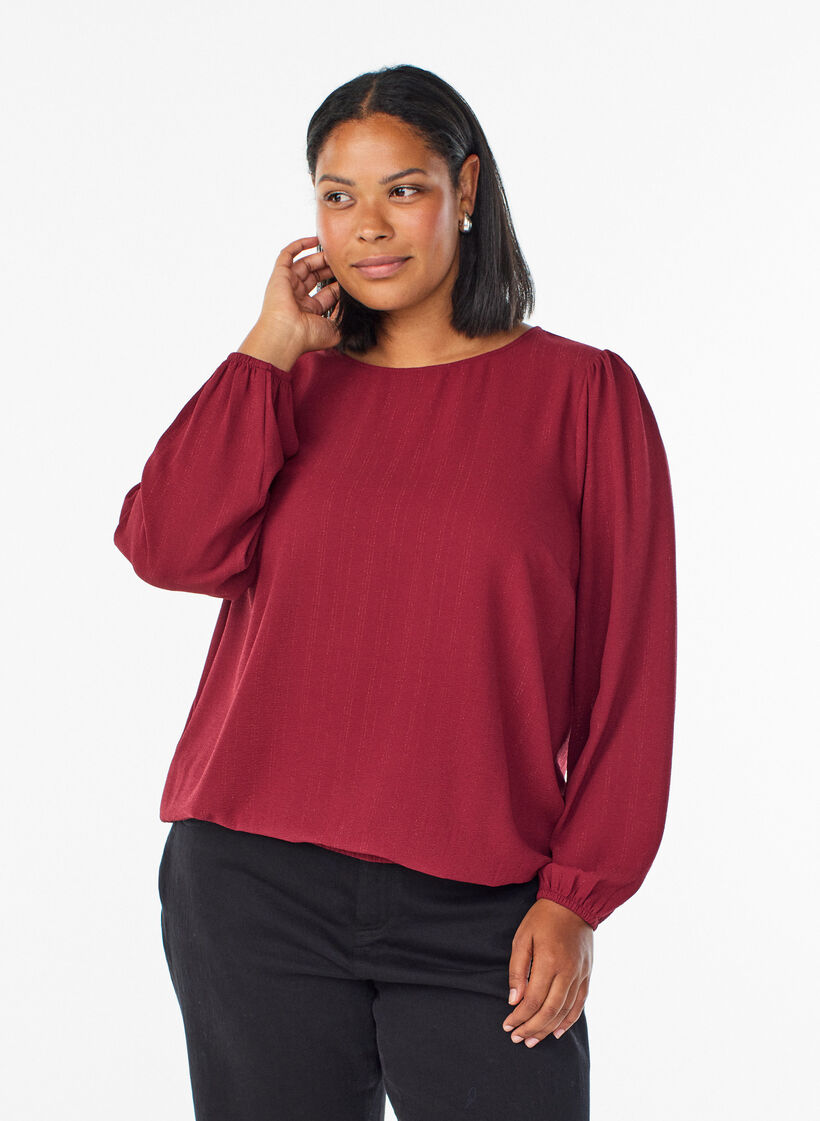 Blouse met glitter, Donker Bordeaux, Model image number 0