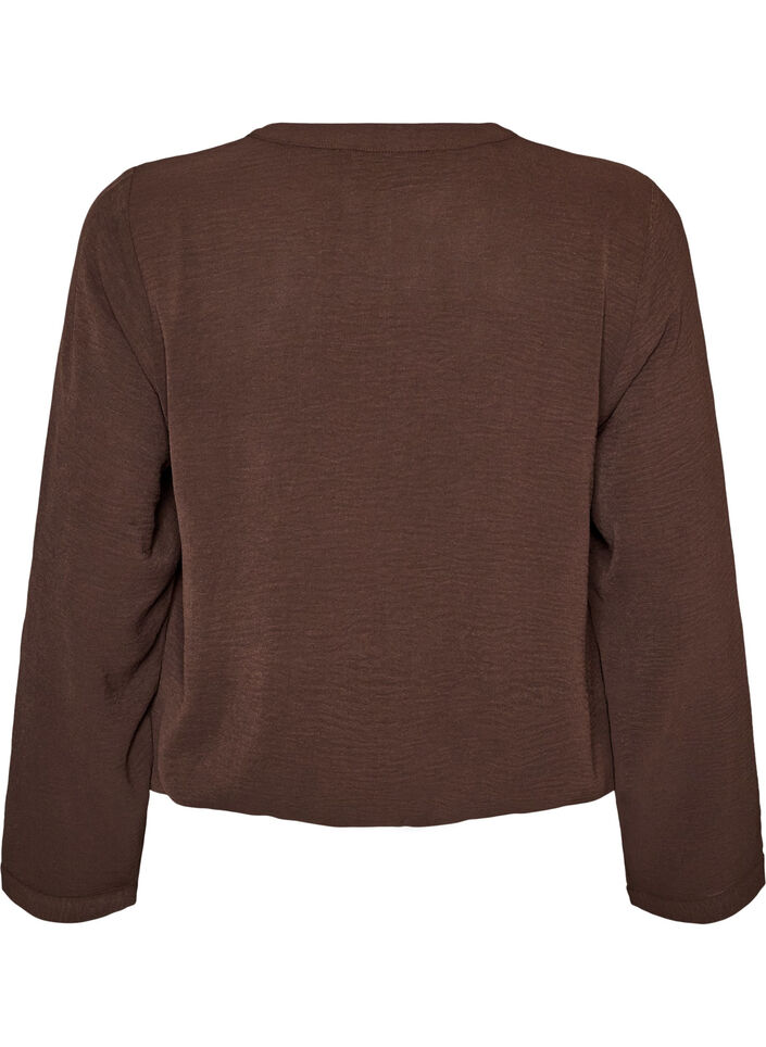 Blouse met ballonsilhouet en V-hals, Bruin, Packshot image number 1