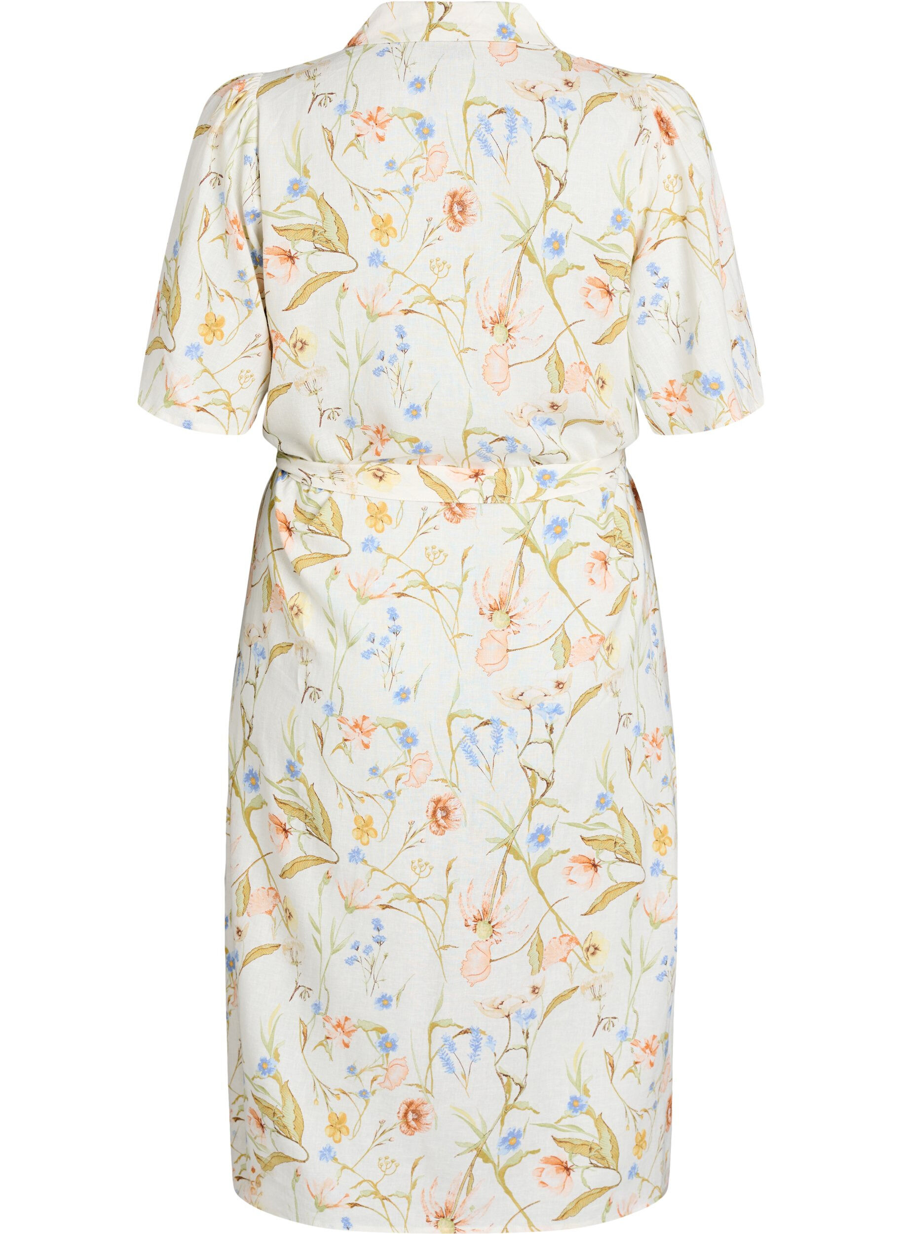 Zizzi Robe chemise en lin et viscose avec une ceinture &agrave; nouer, Vanille, Packshot image number 1