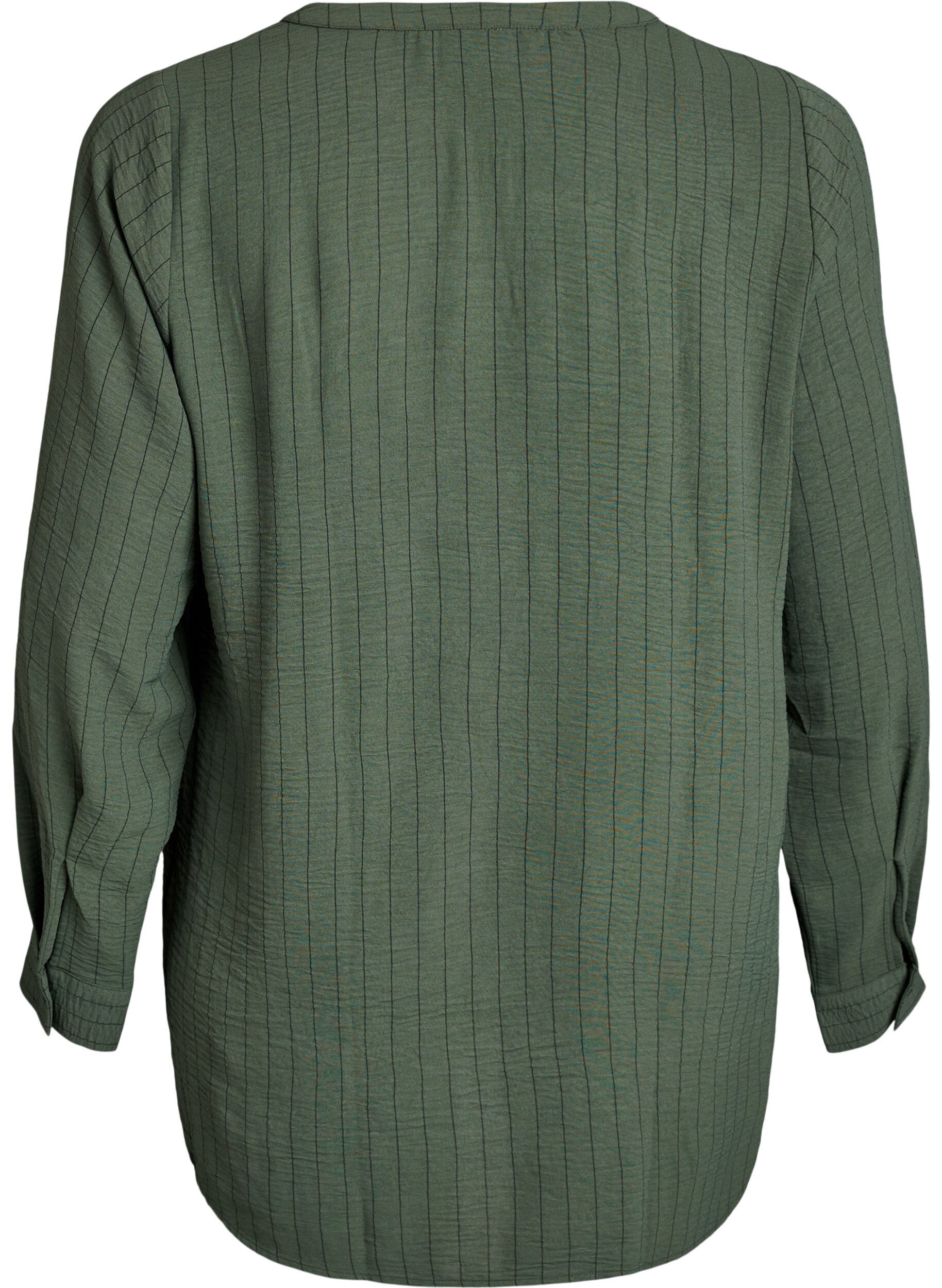ZizziStreepjes overhemdblouse, Groen, Packshot image number 1