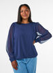 Chiffonblouse met doorschijnende mouwen, Blauw, Model image number 0