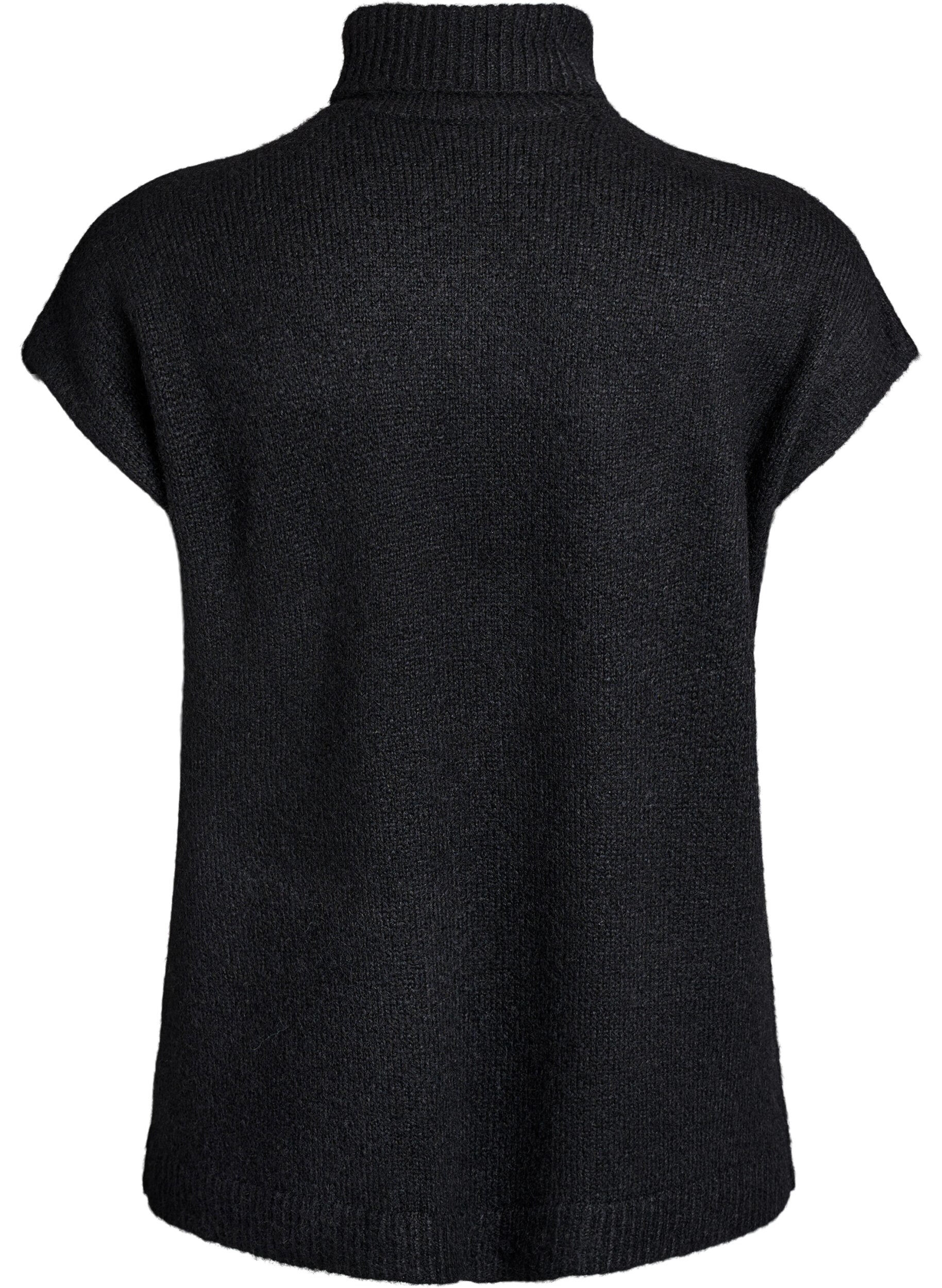 ZizziMouwloze gebreide vest met col, Zwart, Packshot image number 1