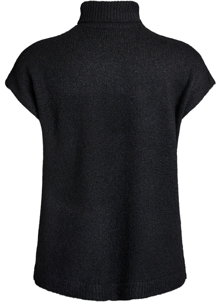 Mouwloze gebreide vest met col, Zwart, Packshot image number 1