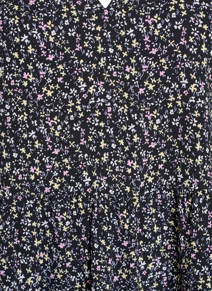 Jurk met korte mouwen, A-lijn en snijlijnen, Zwart, Packshot image number 2