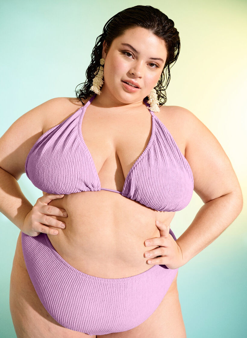 Driehoekige bikini top met cr&ecirc;pe structuur, Paars, Image image number 0