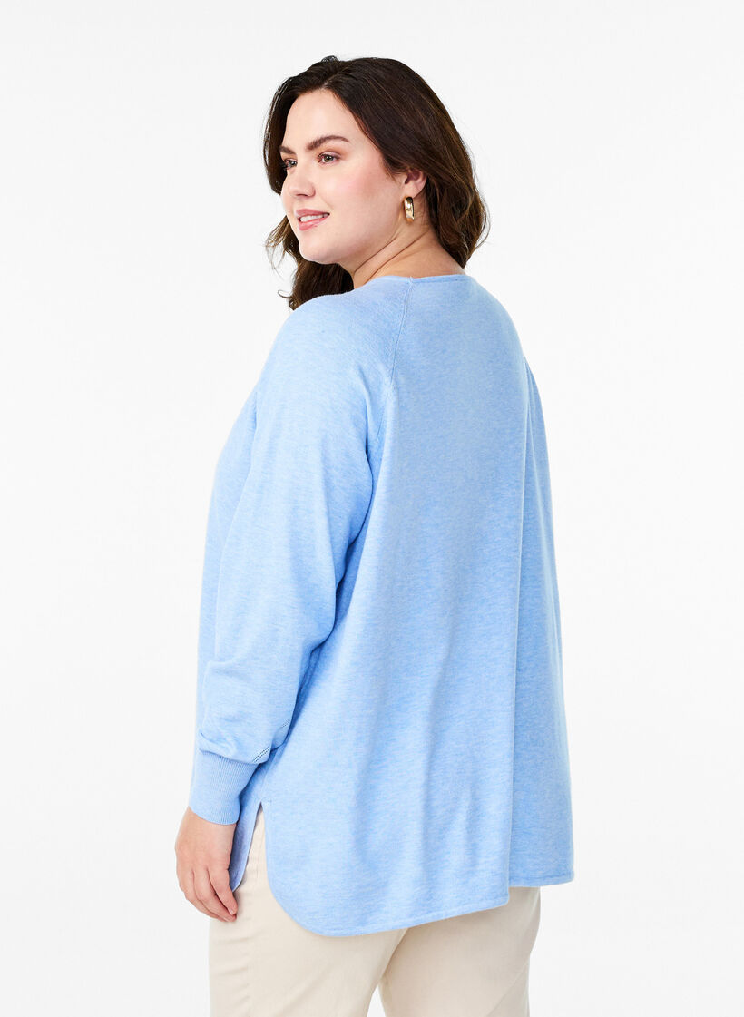 Gebreide blouse met ronde hals en gebreid patroon, Blauw, Model image number 2