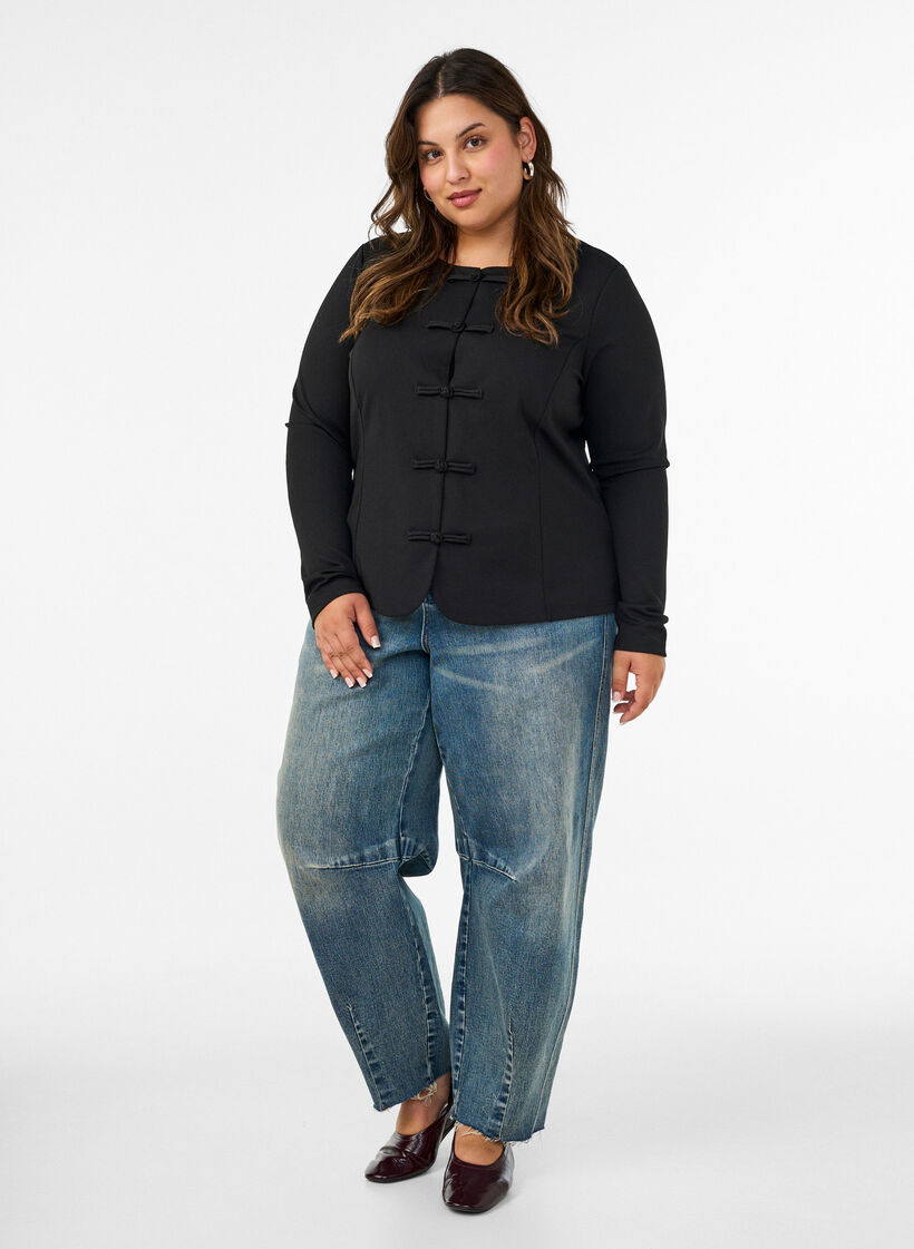 Strakzittend cardigan met knoopsluitingen, Zwart, Model image number 1