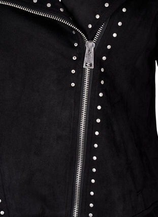 ZizziImitatie suède bikerjack met studs, Black, Packshot image number 2