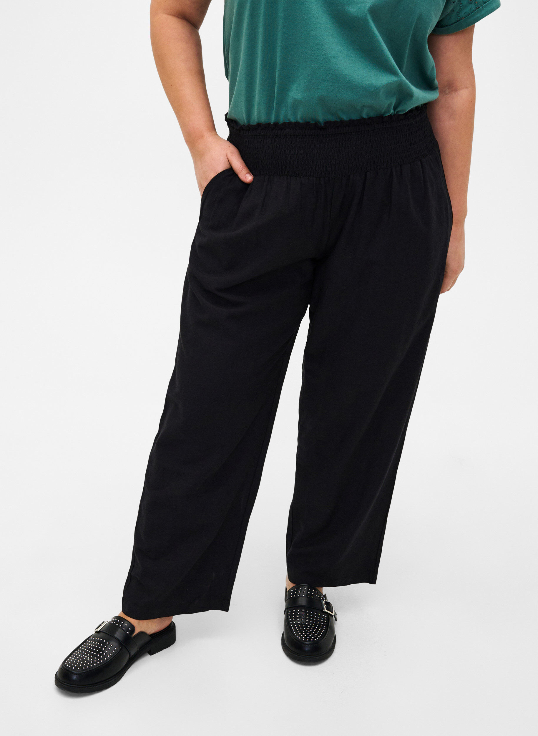 ZizziSmock broek met linnen, Zwart, Model image number 2