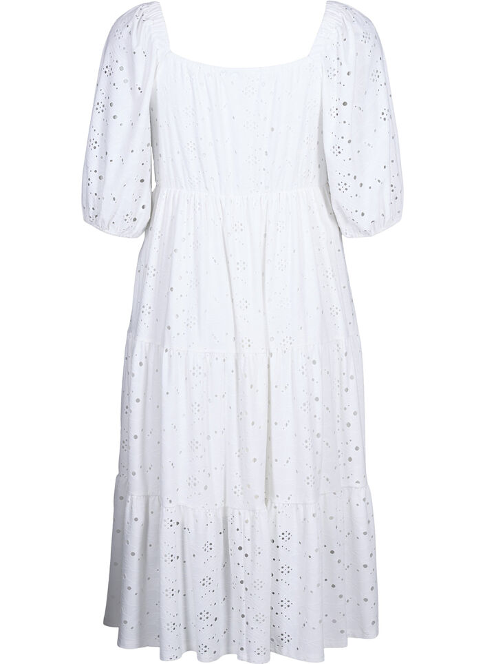 Maxi jurk met kant patroon en een vierkante halslijn, Bright White, Packshot