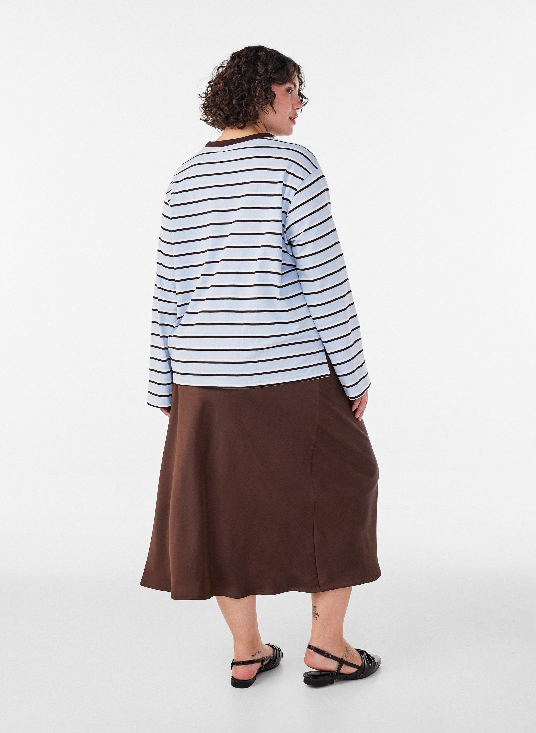 ZizziSatijnen midi rok, Bruin, Model image number 1