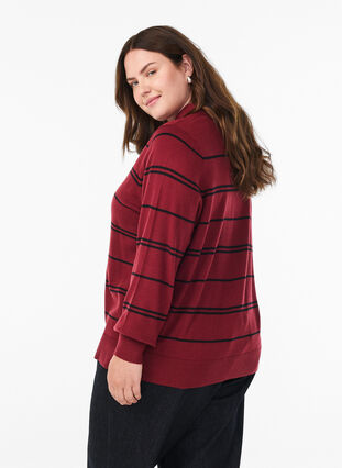 ZizziStrik blouse met kraag, Cabernet Comb., Model image number 2