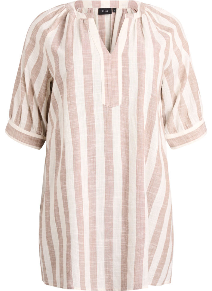 Tunique en coton avec un col en V, Beige, Packshot image number 0