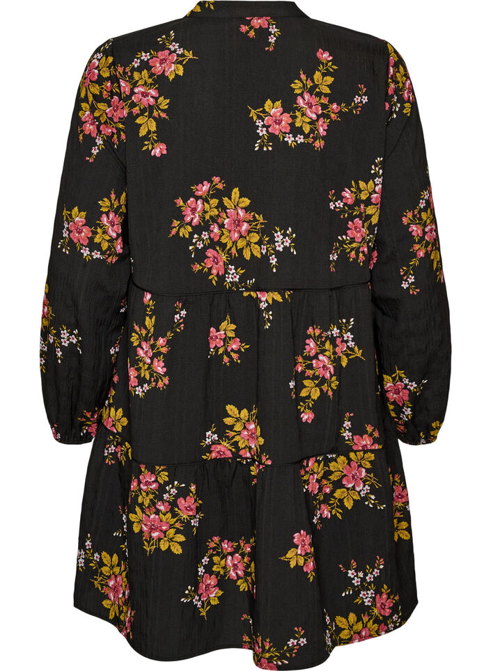 Jurk met bloemenprint en striksluiting, Zwart, Packshot image number 1