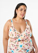 Bloemen bikinitop met ruches, Beige, Model image number 0