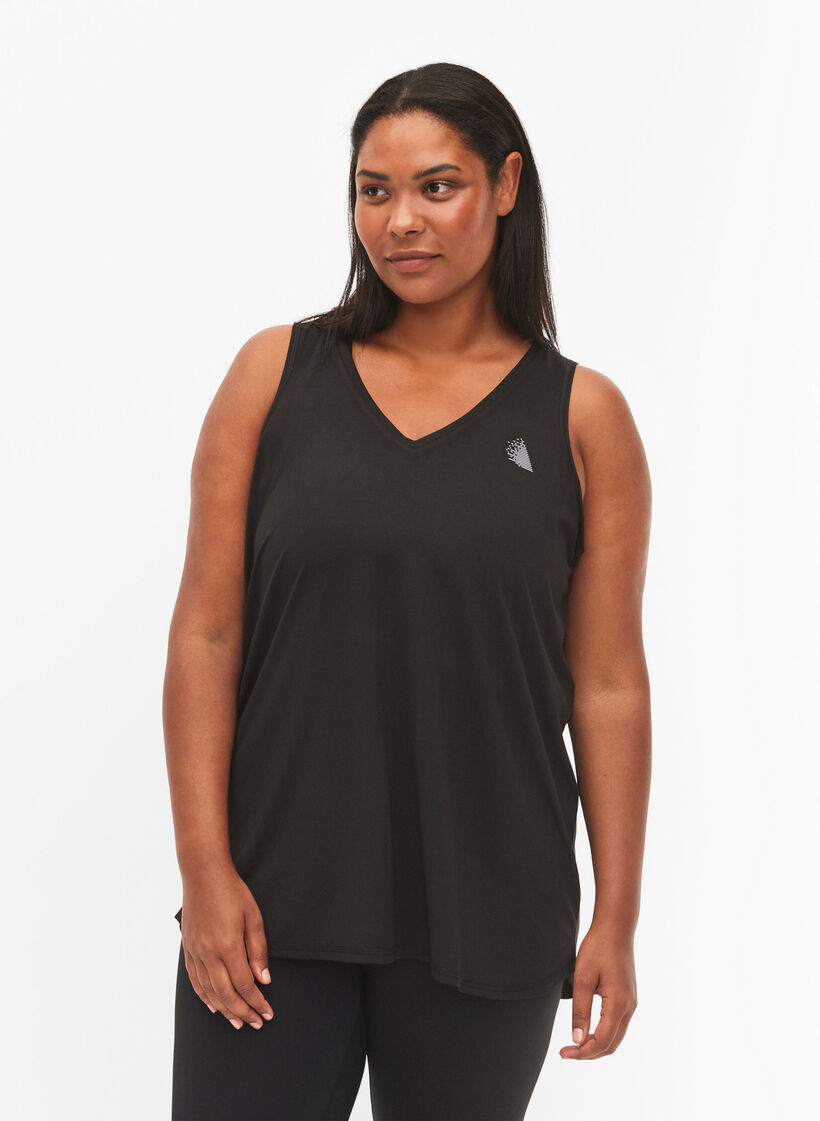 Workout top met V-hals, Zwart, Model image number 0