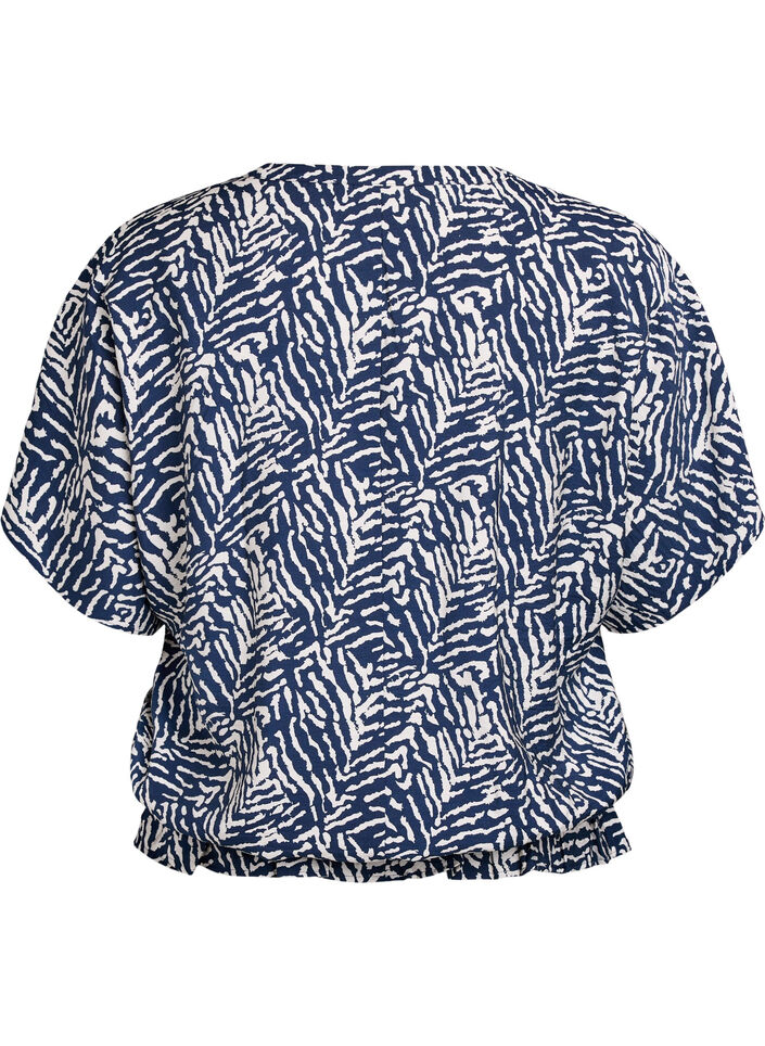 Blouse met korte mouwen en een rucherand, Blauw, Packshot image number 1