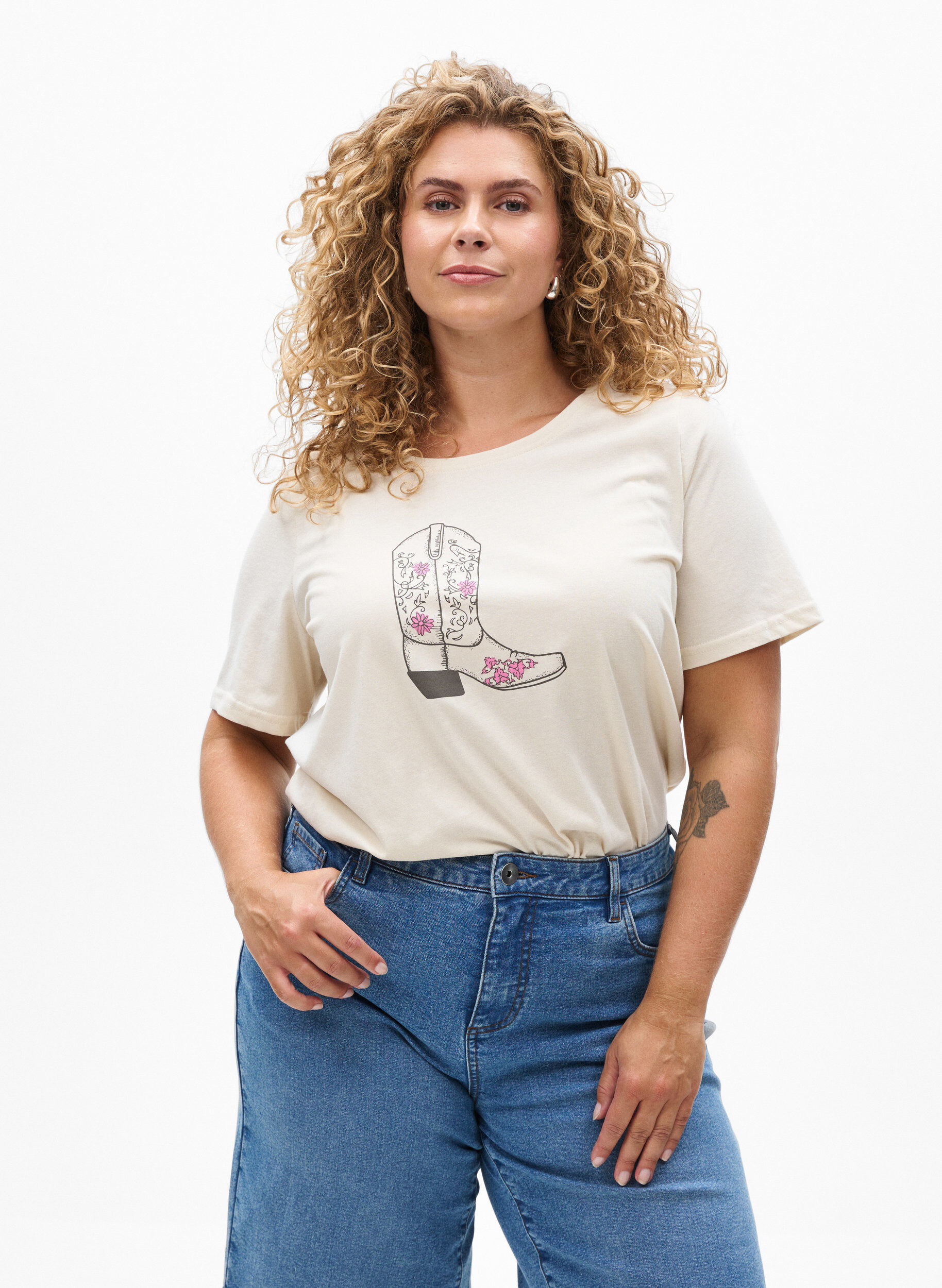 ZizziFLASH - T-shirt met print, Beige, Model image number 0