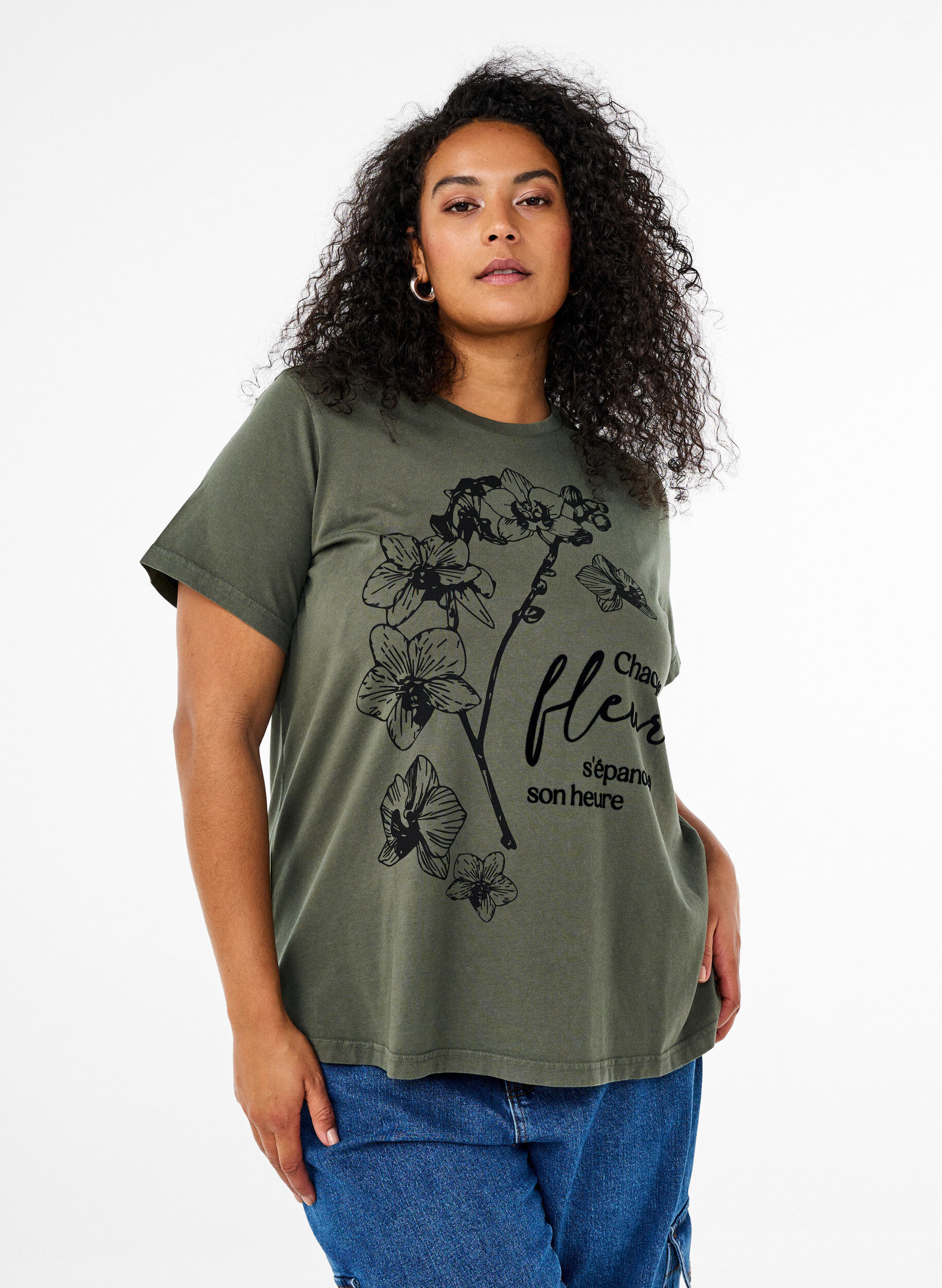 T-shirt van biologisch katoen met print, Groen, Model
