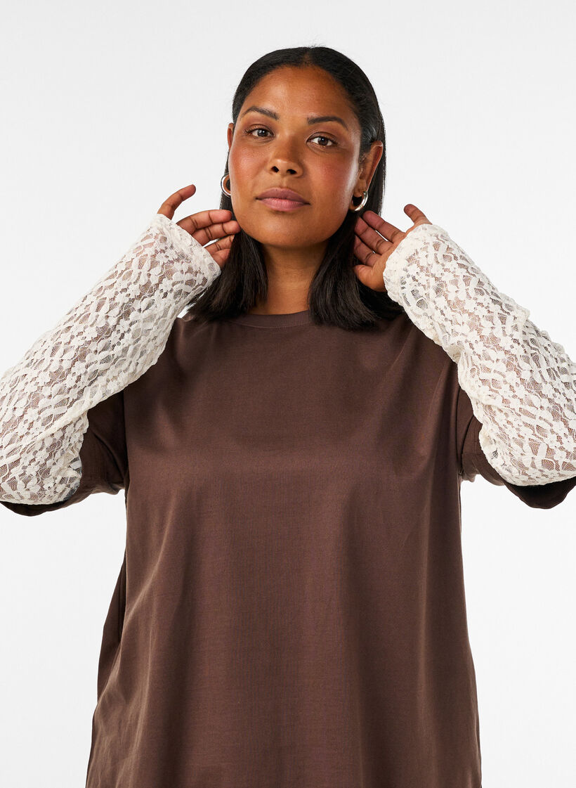 Los T-shirt met lange kanten mouwen, Bruin, Model image number 3
