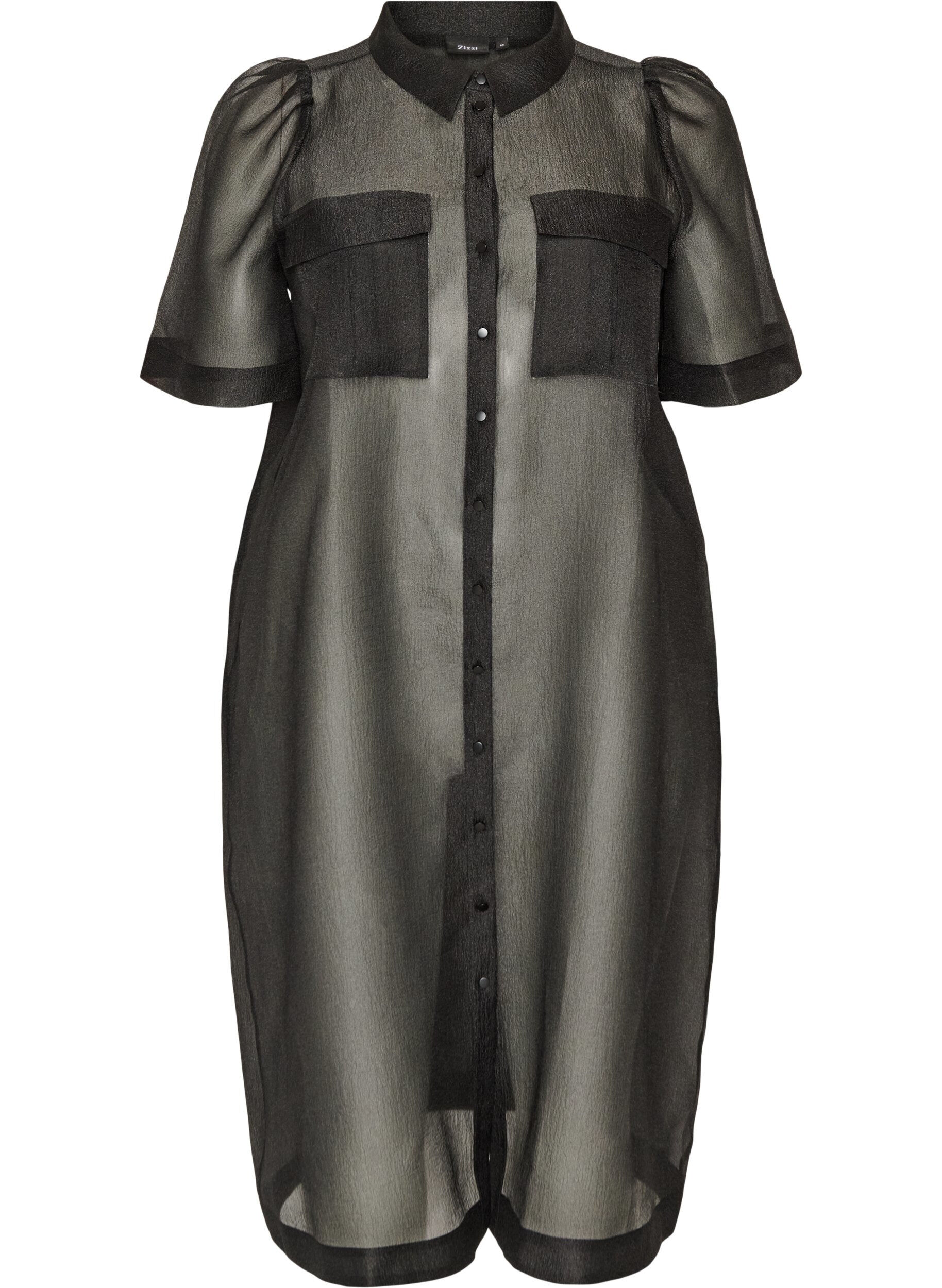 Organza jurk met puffmouwen en borstzakken