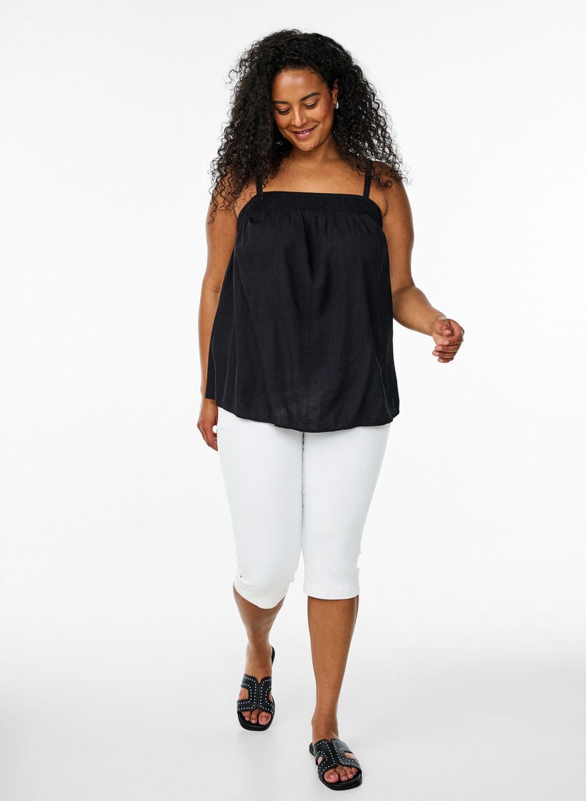 Viscose top met smalle bandjes, Zwart, Model image number 1